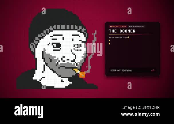 A stylized pixel art animation featuring the iconic Doomer meme ...