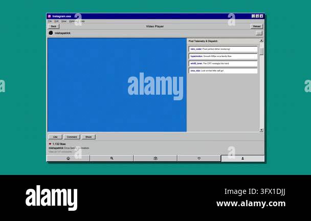 A classic vintage computer video player software interface with a blue ...