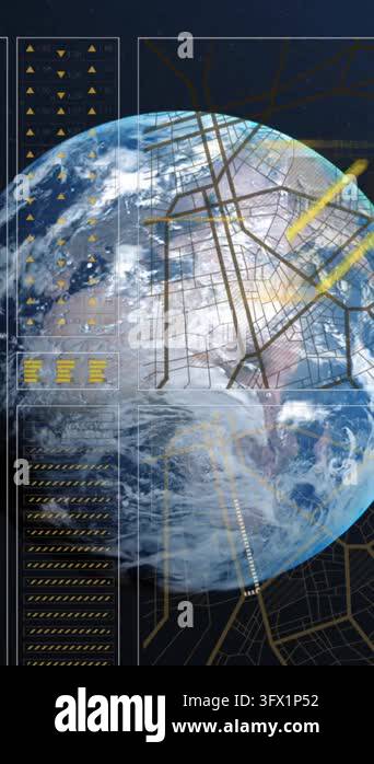 Animation of data processing over globe. Global cyber security ...