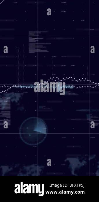Data visualization and analysis animation over world map and radar ...