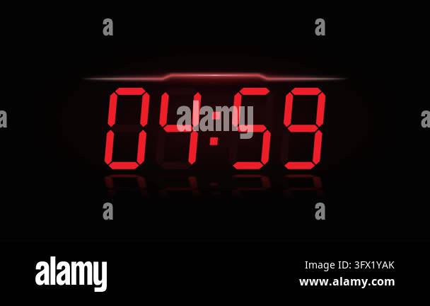 Red Sanitize Sign Luminous red LED digits display the time against a dark background. The ...