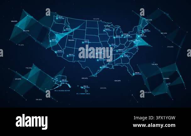 Shimerping A dark blue digital interface featuring a map of the USA with ...
