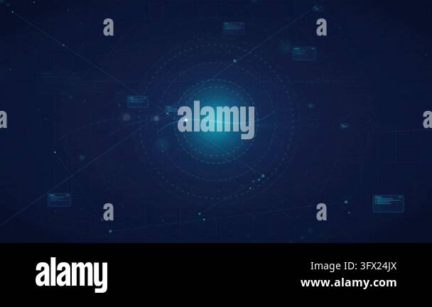Digitization With Blue Background Abstract digital technology background with glowing blue HUD elements ...