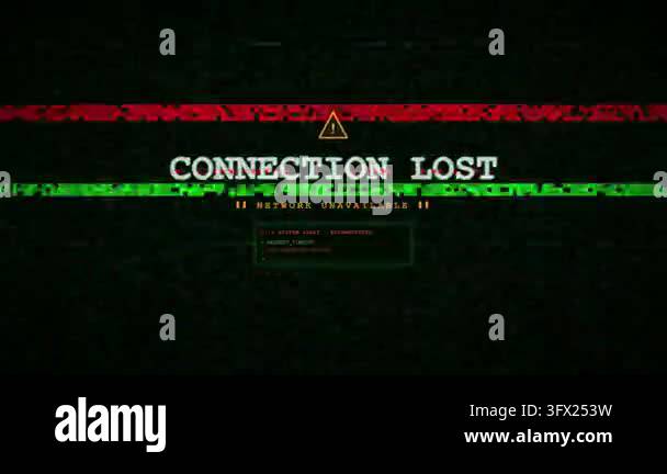 Digital glitch effect displays 'CONNECTION LOST' and 'NETWORK ...
