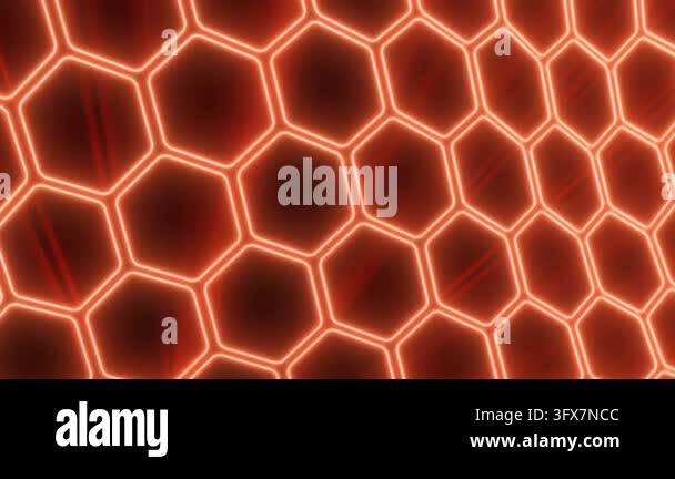 Abstract glowing red hexagonal grid pattern with illuminated lines ...