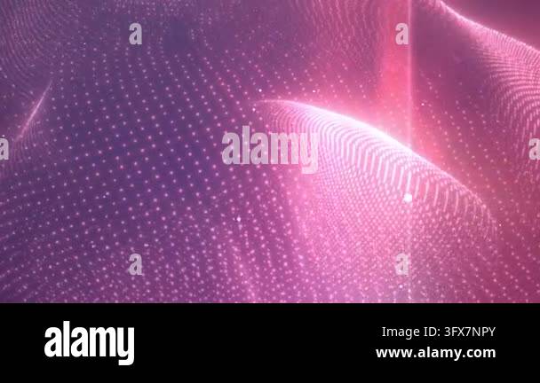 Flowing pink digital mesh of glowing particles forming abstract 3D wave ...