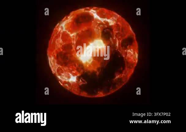 Fiery red molten sphere with glowing fractures and intense internal ...