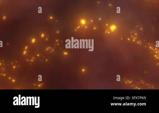 Warm swirling fog illuminated by floating golden sparks and glowing ...
