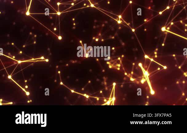 Glowing golden network of connected points and lines forming an ...