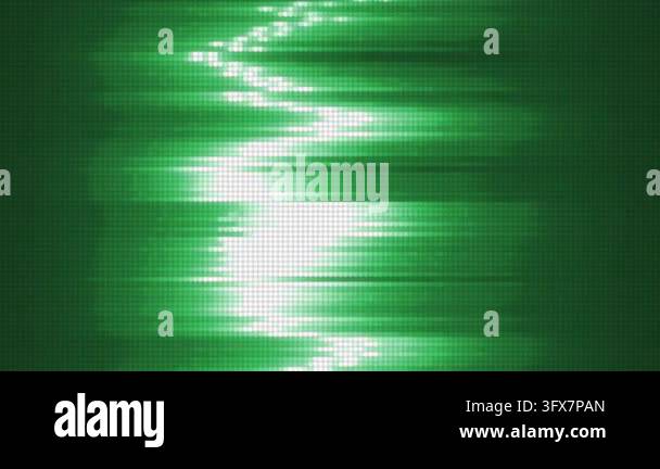 Abstract green pixelated wave display with bright digital light pulse ...