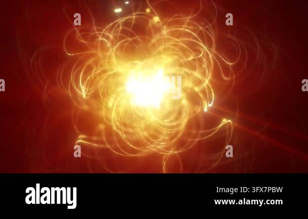 Radiant abstract orange energy burst with swirling golden trails and ...