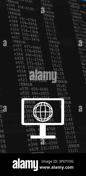 Computer network icons animation over data processing screen with code ...