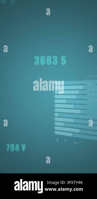 Animation of statistical data processing against blue gradient ...