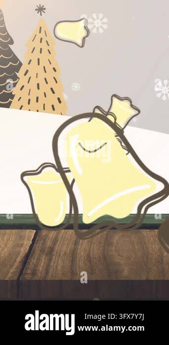Snow Falling 4k Animation Animation of snow and bells falling over christmas trees and winter ...