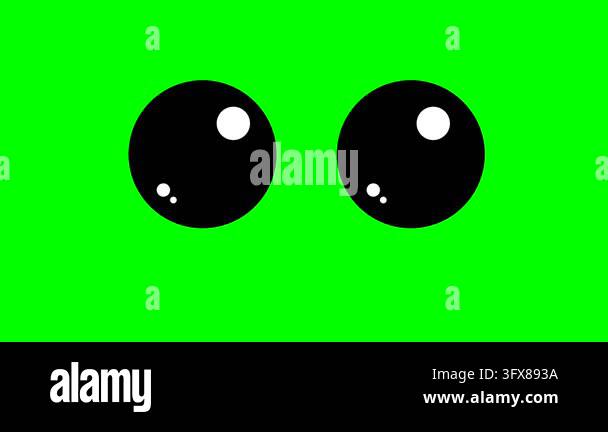 Cartoon simple blinking eyes on green screen insert, chroma key green ...