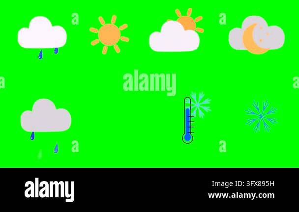 A set of animated icons for the weather forecast, Sun, clouds, rain on ...