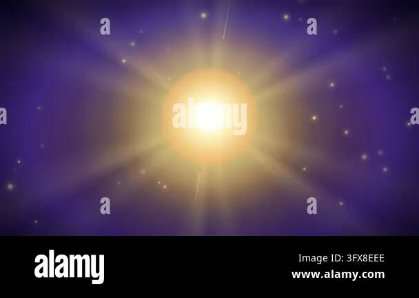 Sun In Spcae Bright glowing sun with rays and small stars in a purple nebula ...