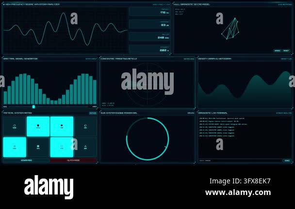 Futuristic Blue Digital HUD User Interface with Data Visualization ...