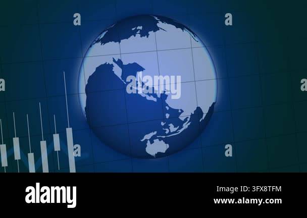 Trade Graph Animation Rotating 3D Globe with Stock Market Candlestick Chart and Line Graph ...