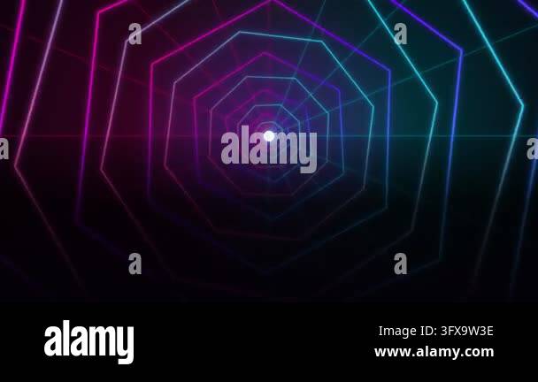 Abstract 4k Moving Abstract animation of a glowing neon octagon tunnel, moving forward ...