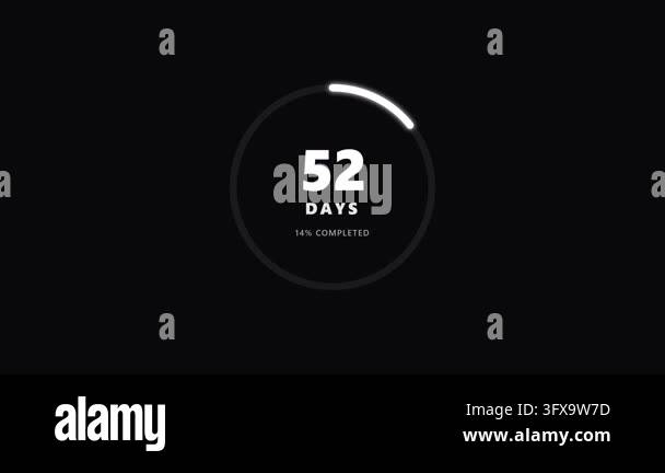 Round Progress Animation Circular progress bar animation showing a countdown from 52 to 365 days ...