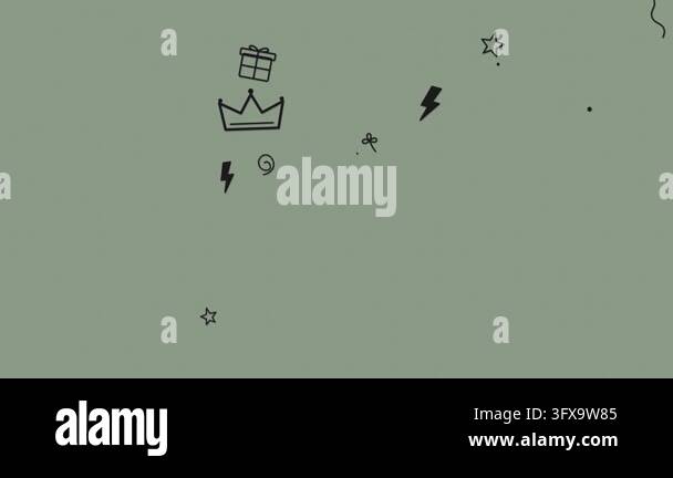 A charming animation of hand-drawn icons including a crown, gift box ...