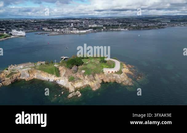 Plymouth, Devon, England: DRONE VIEWS: 1. Drake's Island; 2. Plymouth ...