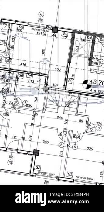 Project Developmetn Drawing Animated architectural drawing with technical details plans and ...