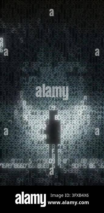 Mysterious human figure walking through a matrix of streaming ...