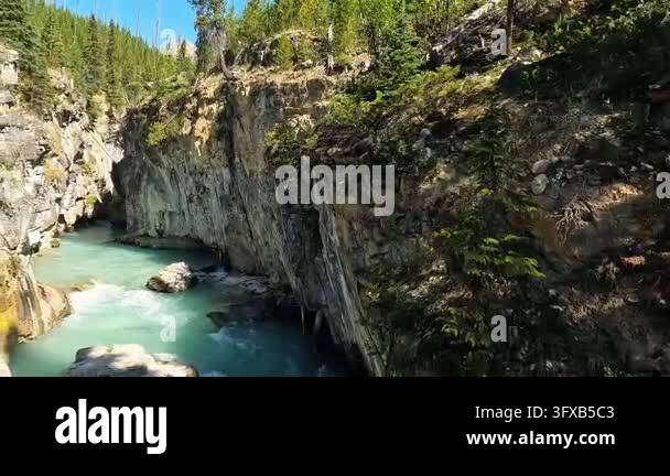 Rocky Stream Vector Rocky cliff beside turquoise river in forest Stock Video Footage - Alamy