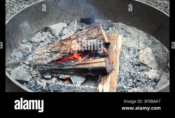 Burning Firewood and Glowing Embers in Outdoor Fire Pit 4K Stock Video ...