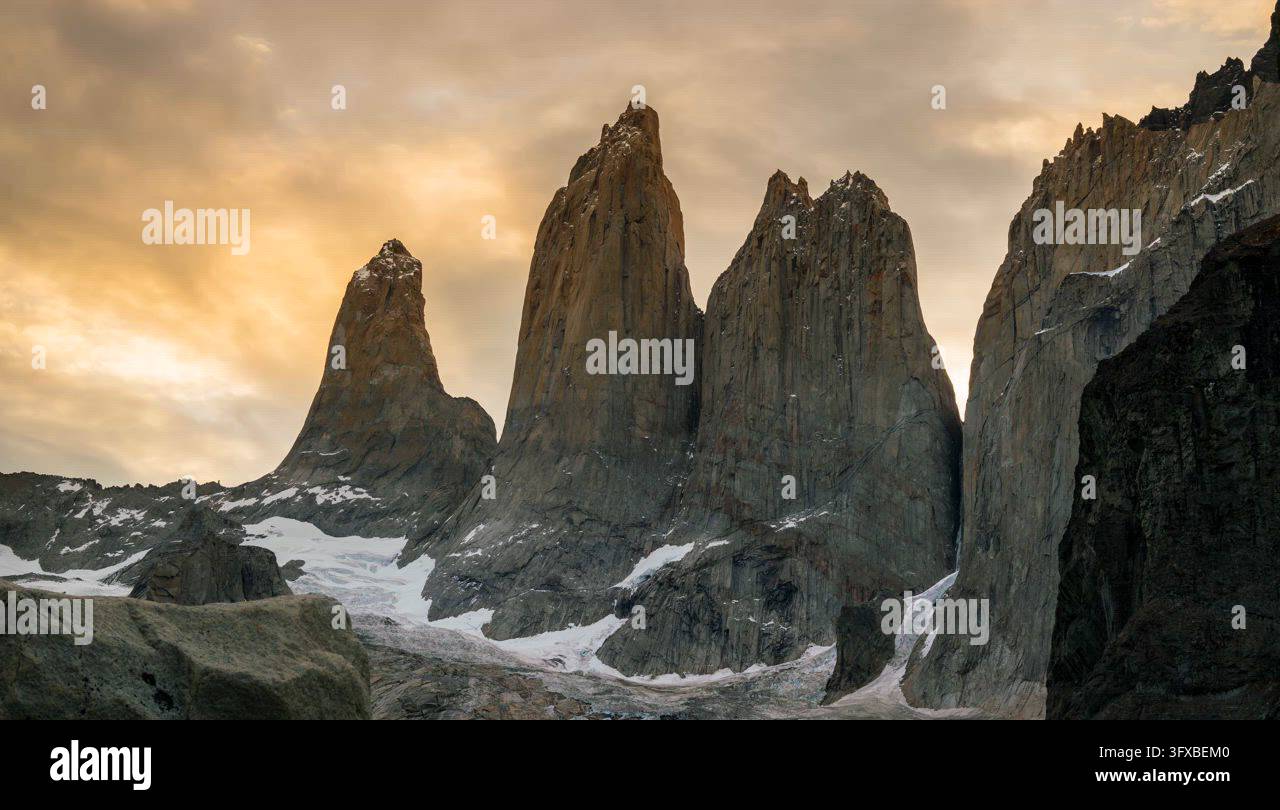 Sunset Time Frame Time-Lapse of the Torres del Paine at Golden Dusk Stock Video Footage ...