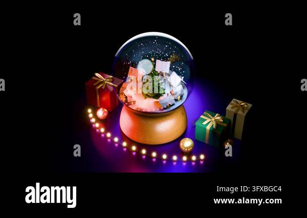 Snow Falling 4k Animation Magical Christmas snow globe with a winter village scene and falling ...