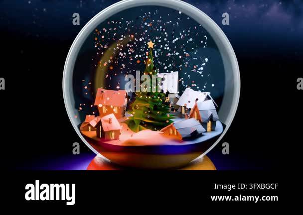 Snow Falling 4k Animation Animated Christmas snow globe featuring a low poly winter village with ...