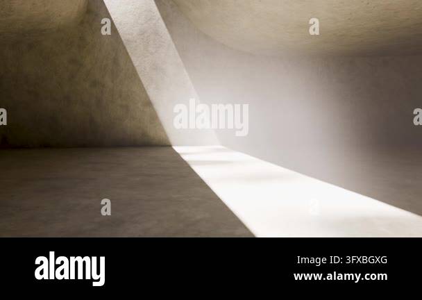 Abstract 4k Moving Empty abstract concrete room with a beam of light moving across the ...