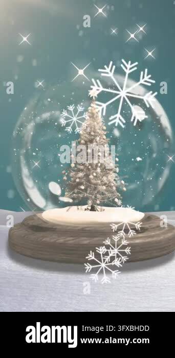 Snow Falling 4k Animation Animation of snow falling over snow globe with christmas tree in winter ...