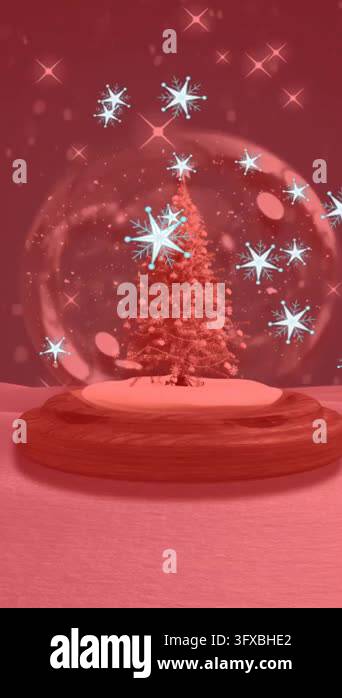 Snow Falling 4k Animation Animation of snow falling over snow globe with christmas tree in winter ...