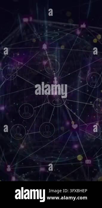 Animation of data processing and network of connections over globe ...