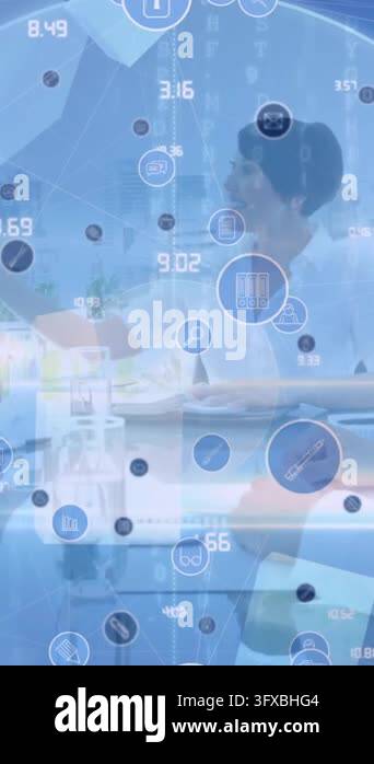 Scope scanning over network of digital icons against businesspeople ...