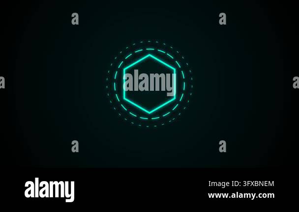 Neon Aqua Hexagon with Rotating Dashed Rings Pulsing Futuristic Core ...