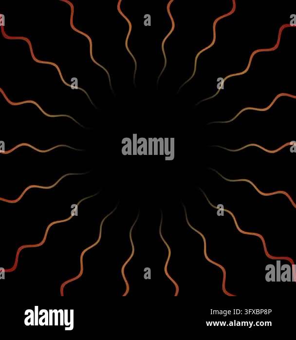 Thin orange and brown wavy lines radiating outward from dark center on ...