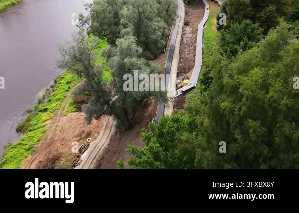 Valmiera, Latvia - September 08, 2026: Drone footage shows a narrow ...