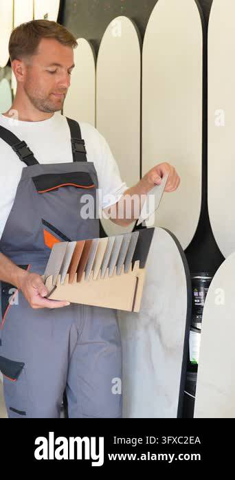 Project Sample Image Vector Professional interior designer or craftsman in overalls choosing a ...