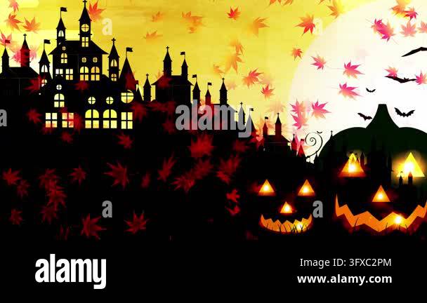 Spooky Halloween Scene with Castle and Pumpkins 4K Stock Video Footage ...
