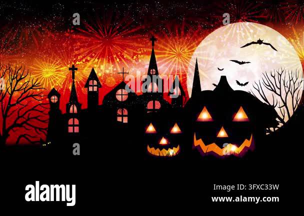 Spooky Halloween Castle and Pumpkins 4K Stock Video Footage - Alamy
