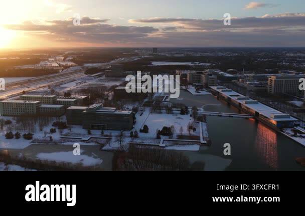 Aerial view of High Tech Campus Eindhoven in a winter landscape at ...