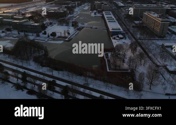 Aerial view of High Tech Campus Eindhoven in a winter landscape at ...