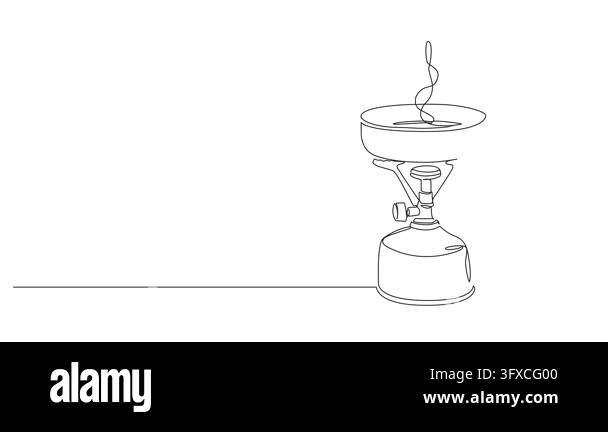 animated continuous line drawing of portable camping stove with small ...