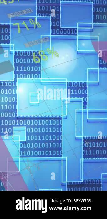 Digitization With Blue Background Animation of data processing over blue background. global business and ...