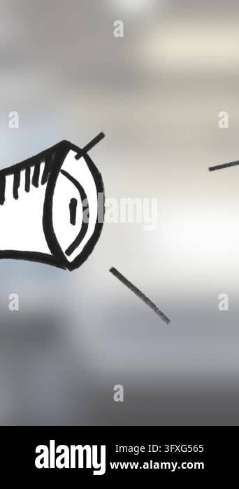 Animation of megaphone over out of focus office space. Work and ...